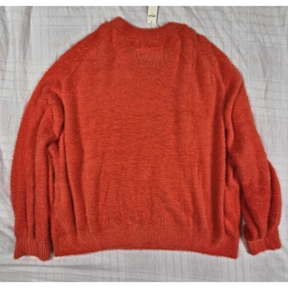 Aerie Womens Flurry Super Soft Fuzzy Crewneck Sweater Cozy Fun Orange XL - Picture 2 of 8